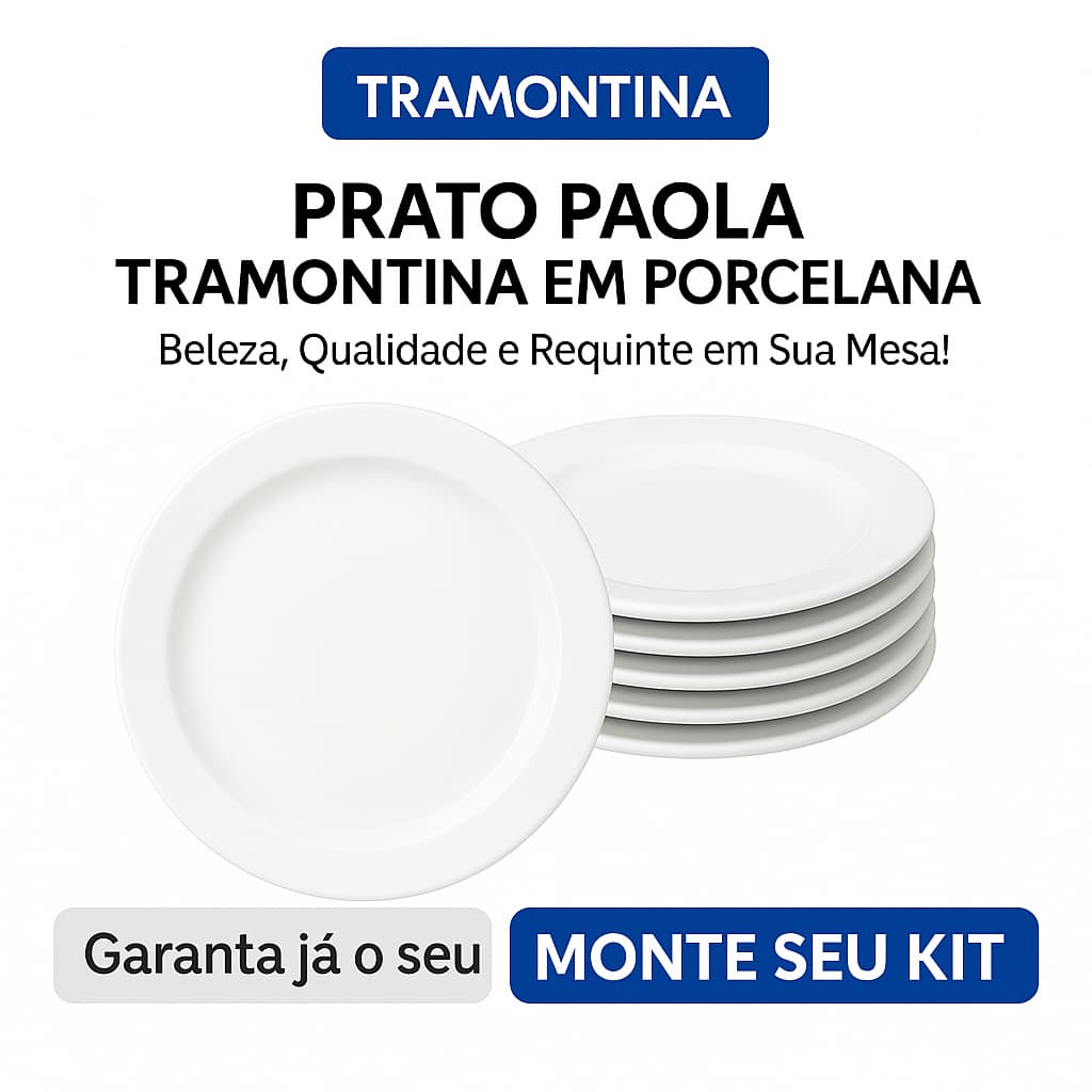 Jogo de Pratos Tramontina Paola Raso Jantar 6 Peças 25,5cm Restaurante Porcelana
