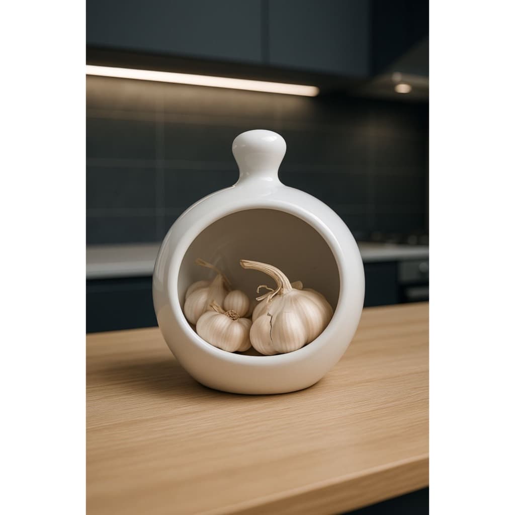 Porta Alho Ceramica Branca Solução Prática Cozinha Praticidade Liso Guarda Alho Organização