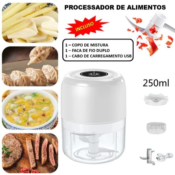 GUI ANA Moedor Alho Elétrico 250ml Sem Fio Cortador De Legumes Triturador De Alimentos Cozinha