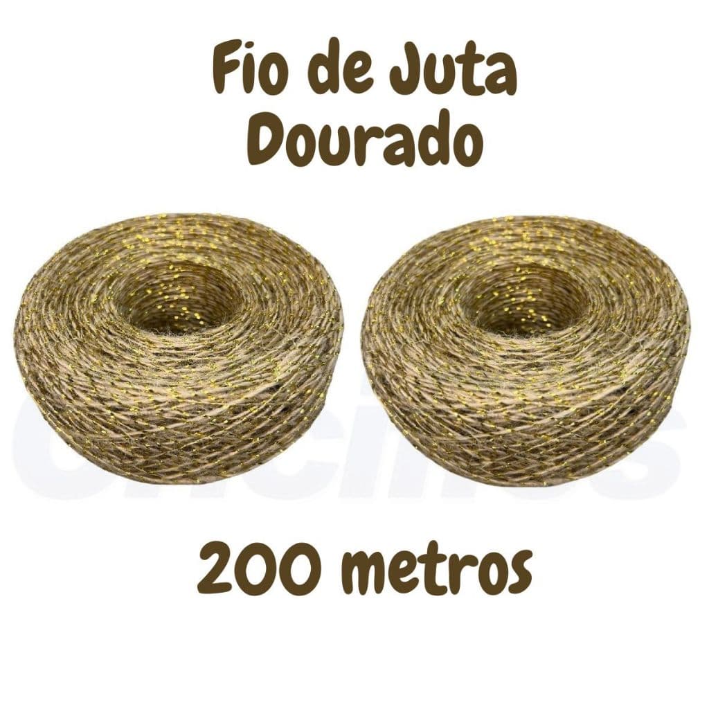 Fio de Juta Kit 200 METROS Lurex Dourado Corda Cordão Tag Convite Artesanato Lembrancinha
