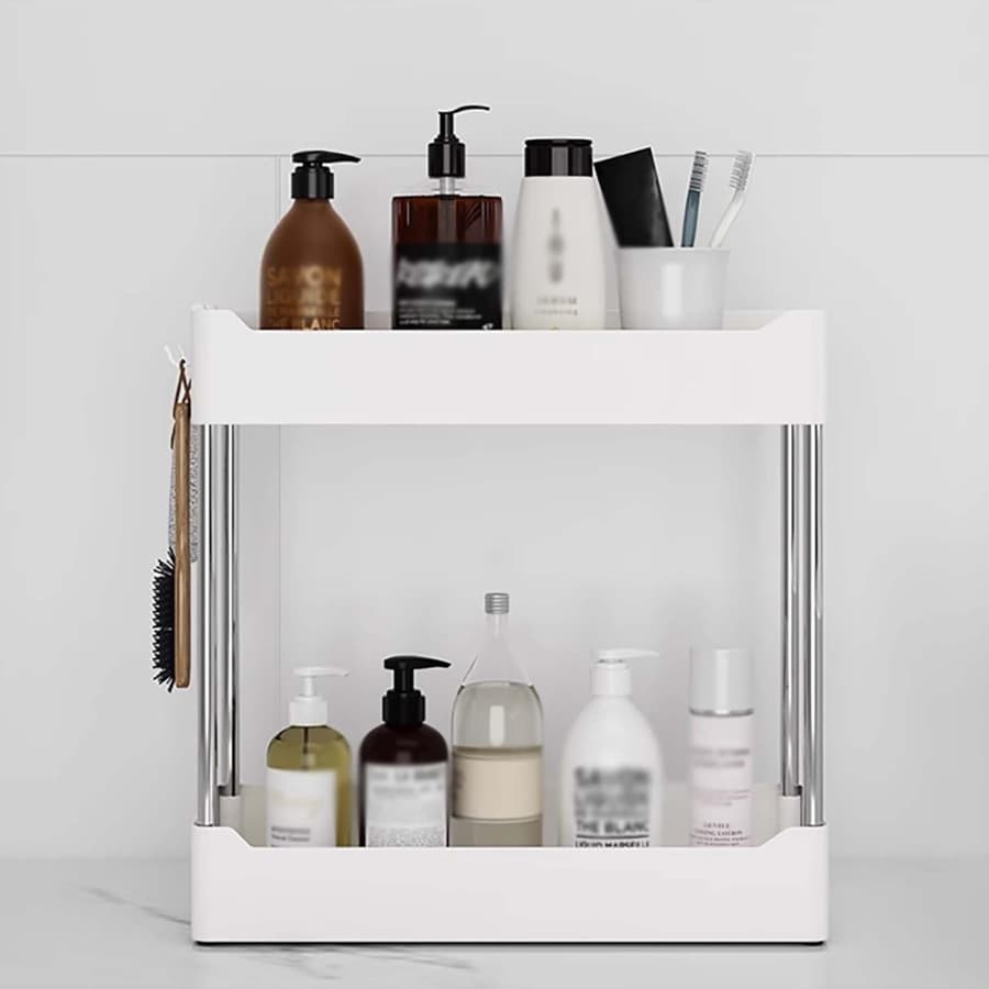 Organizador Prateleira Plástico Multiuso 2 Níveis Andares Banheiro e Cozinha Armário