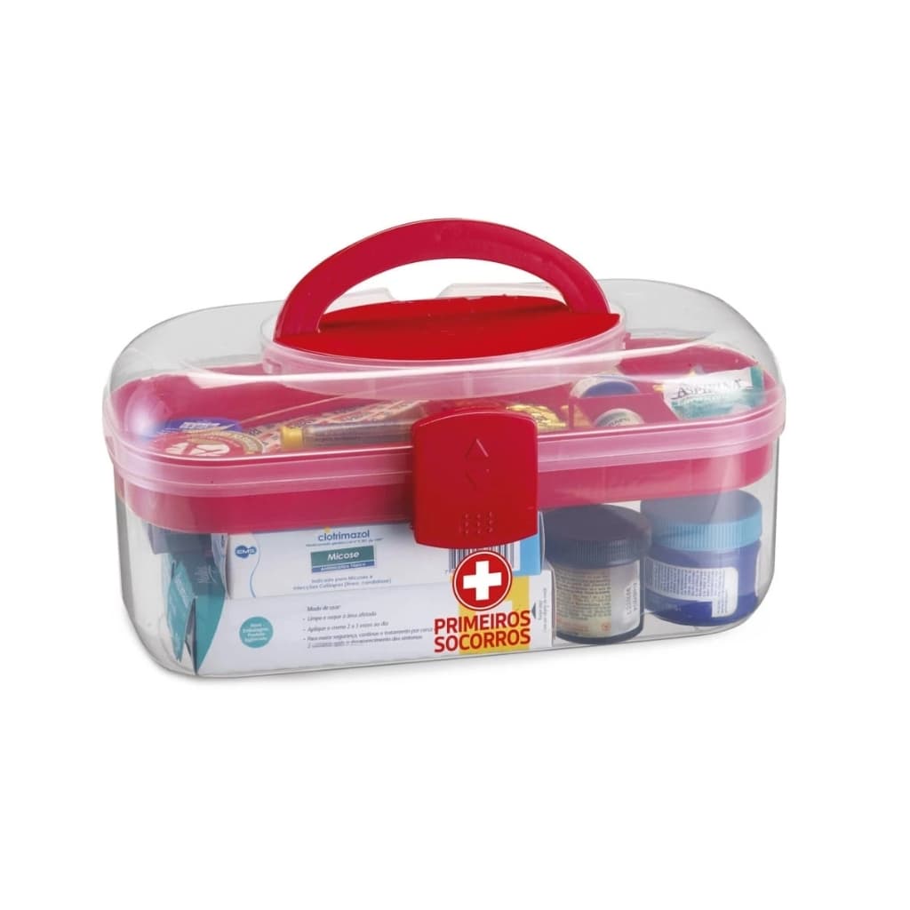 Maleta Caixa Primeiros Socorros Remédios Medicamentos Curativos com Alça Cor Vermelho