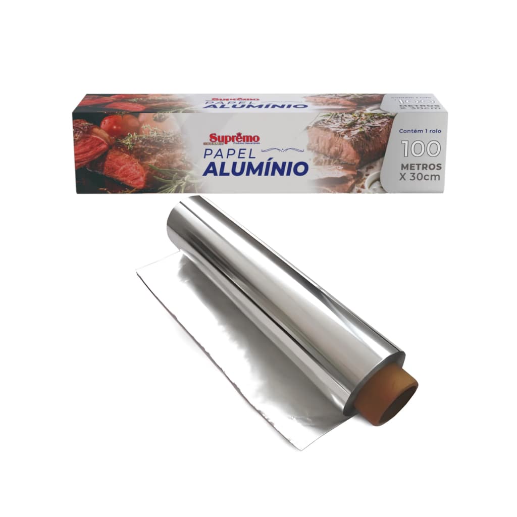 ROLO PAPEL ALUMÍNIO 100 METROS X 30 CM - SUPORTA ALTAS TEMPERATURAS E HIPER RESISTENTE