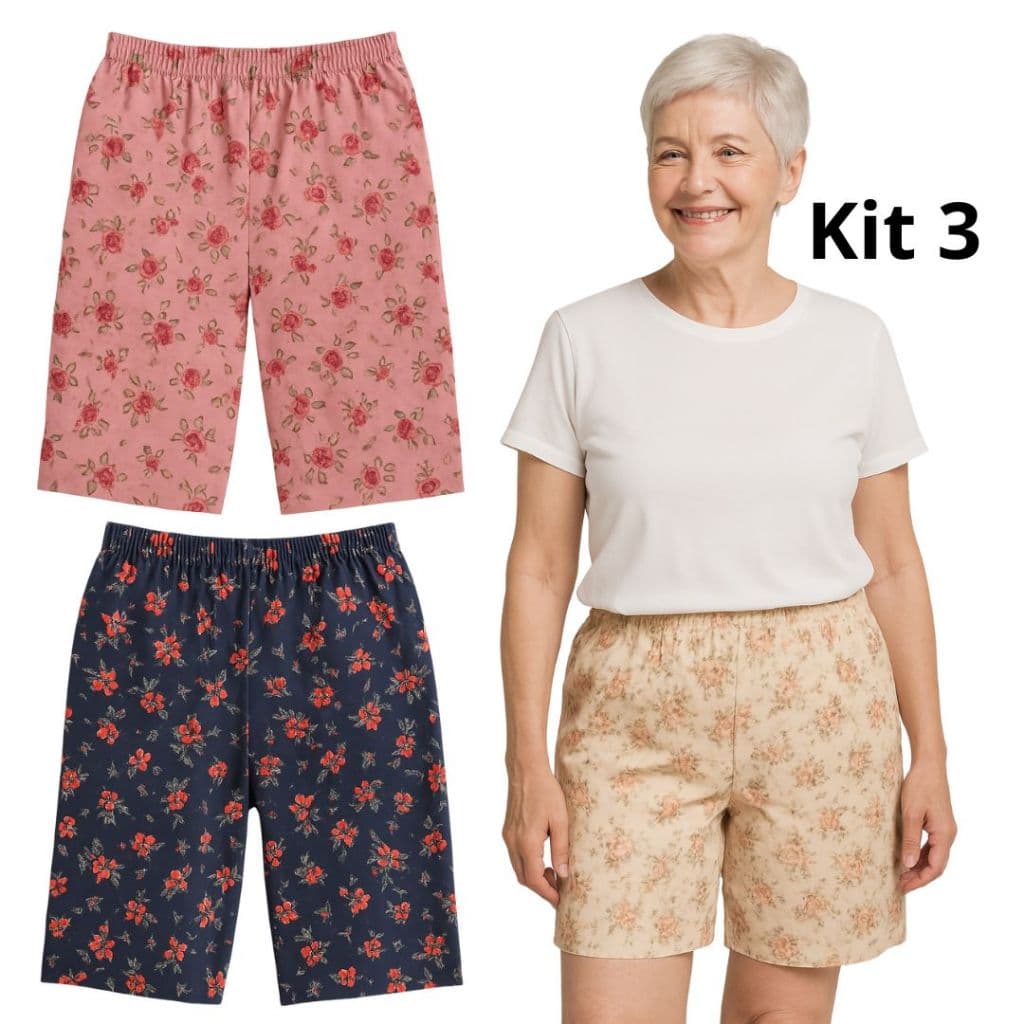 Kit 3 Bermudas Senhora Malha Fria Fresquinha