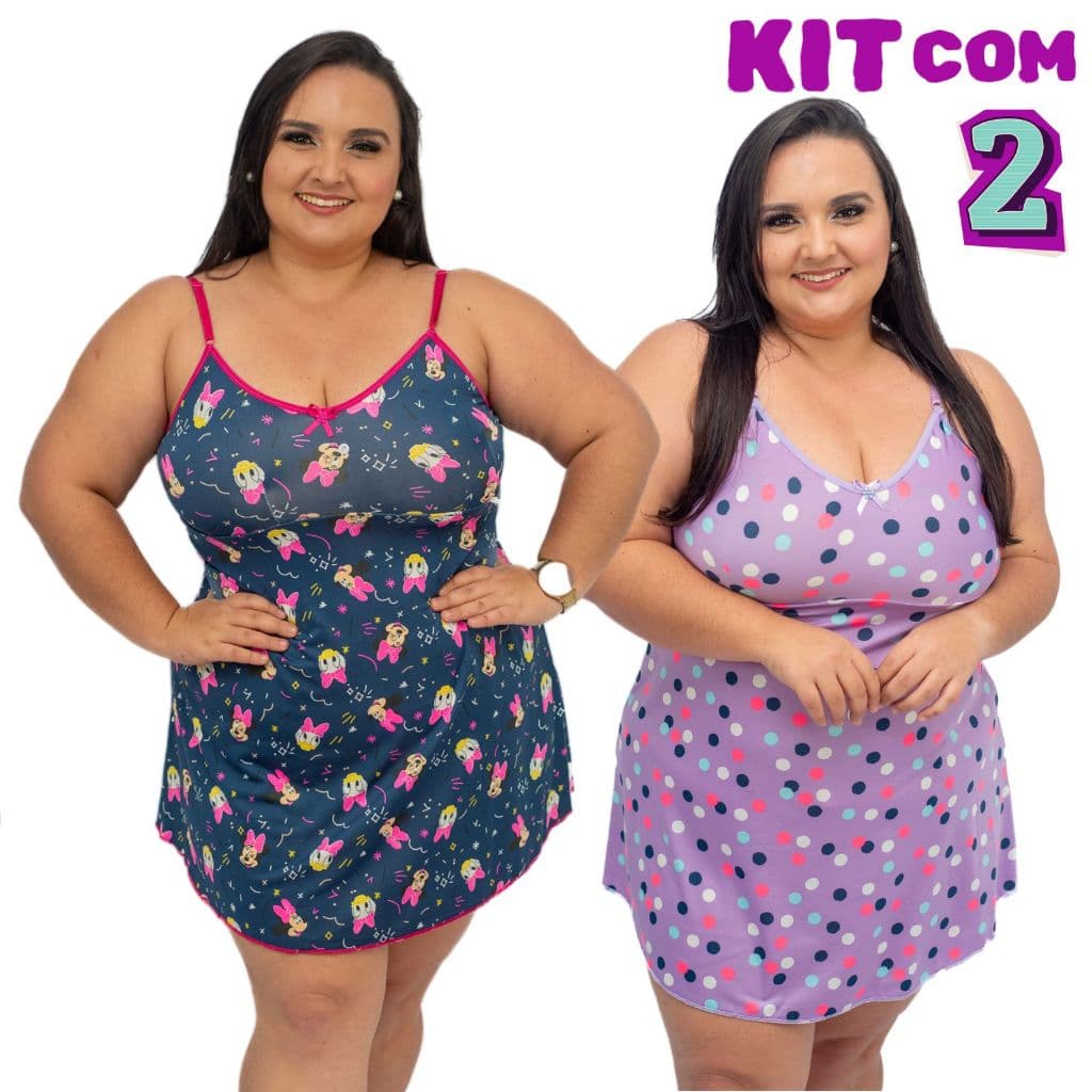KIT com 2 Camisolas PLUS SIZE Vestido de Dormir Extra Grande Camisola Sexy