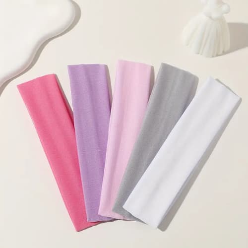 5 Faixas de cabelo bandana para look e esportes rosa bb, rosa escuro, branco, cinza e lilas