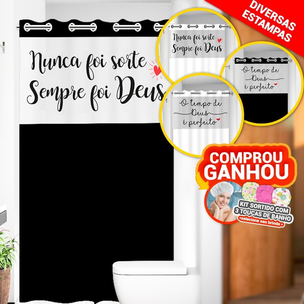 Cortina Box Banheiro Visor C/ Frases Ilhós AntiMofo Alta Qualidade Moderna PVC Várias Cores e Frases