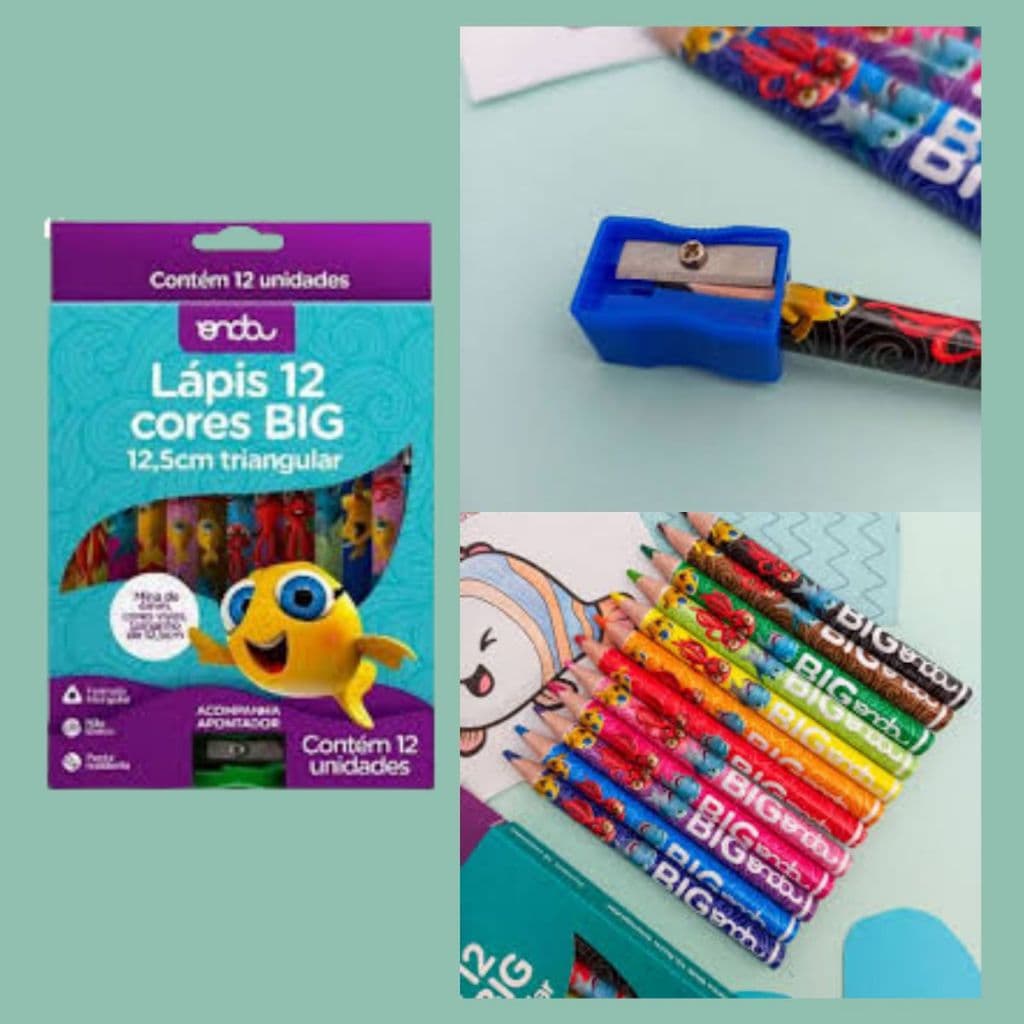 Lápis De 12 Cores Triangular Big Jumbo + Apontador Onda