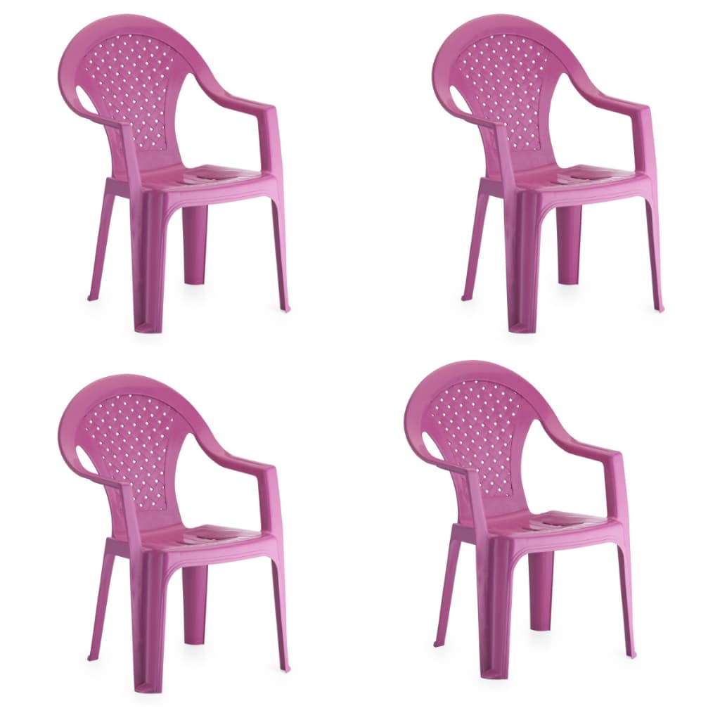 Kit 4 Cadeira Infantil Rosa Plástico Reforçada Poltrona Crianças Menina