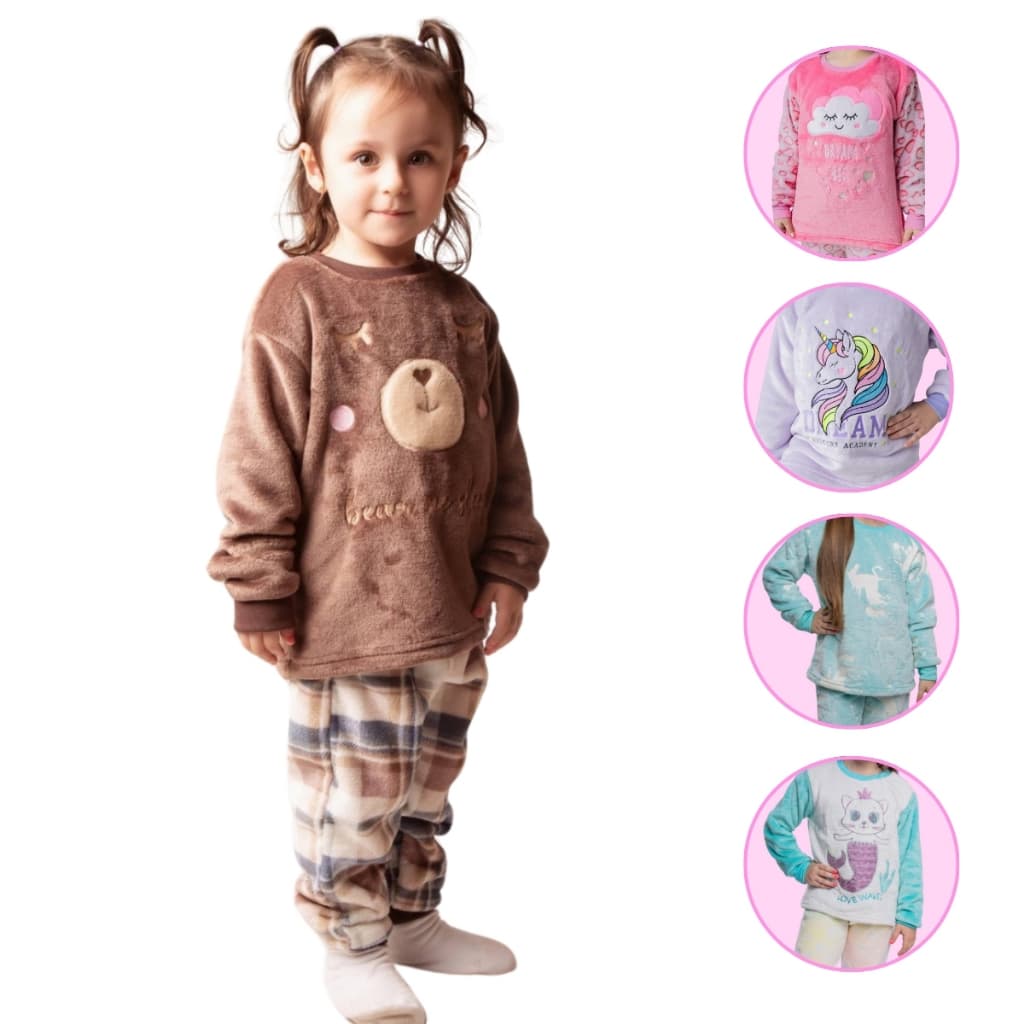 Pijama Inverno Fleece Infantil Para Meninas