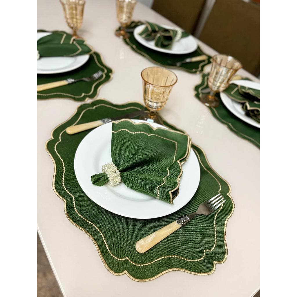 Jogo Americano Para Mesa De 4 Lugares C/ 8 Peças Souplats Mesa Posta Guardanapo Bordado