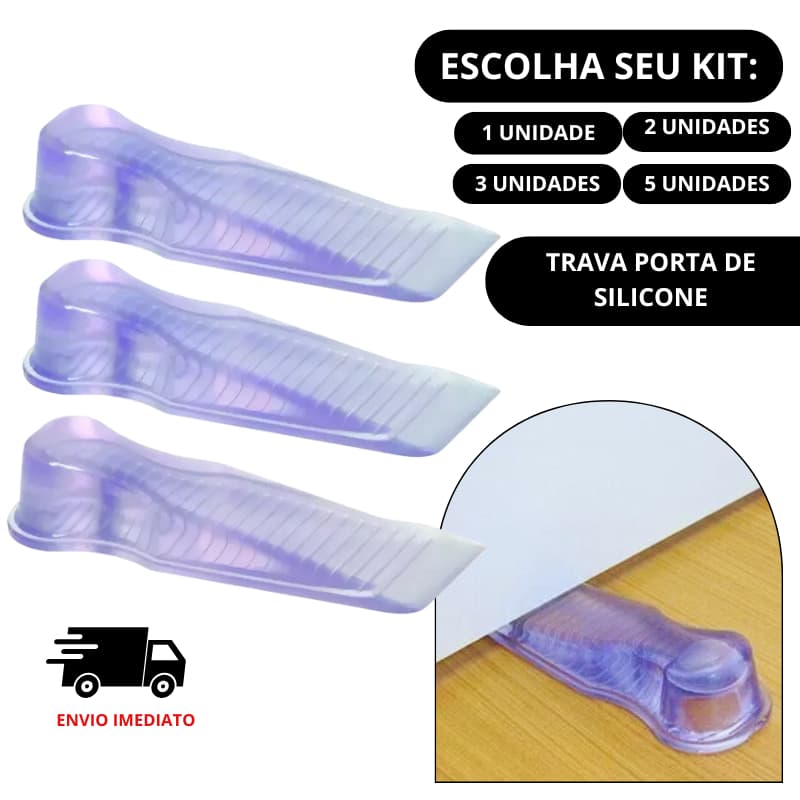 Kit Trava de Porta Silicone Transparente Calço Aparador Antideslizante – 1 a 5 Un