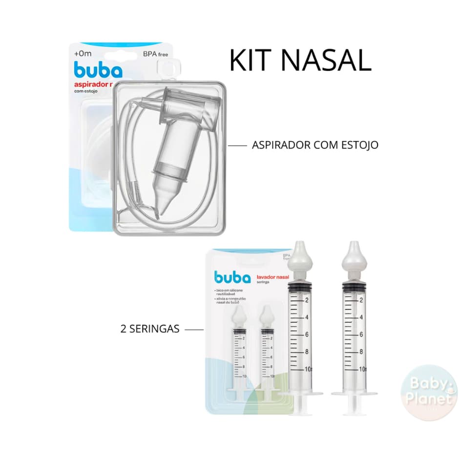 KIT Aspirador Nasal com Estojo + 2 Seringas com Ponta em Silicone BUBA