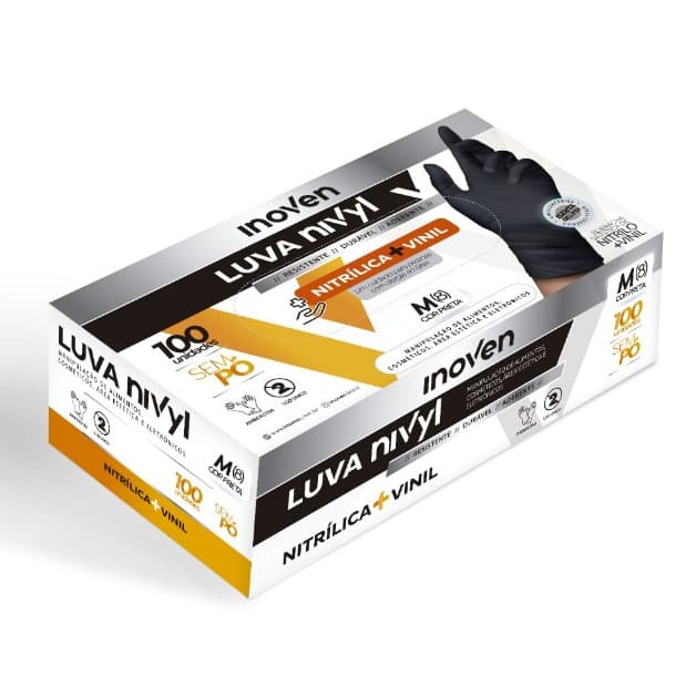 Kit até 3 Caixas Luva Vinil Preta Descartável Sem Pó 100 a 300 Unidades