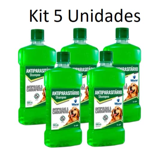 Kit 5 Shampoos Antipulgas e Carrapatos dugs 500ml - WORLD