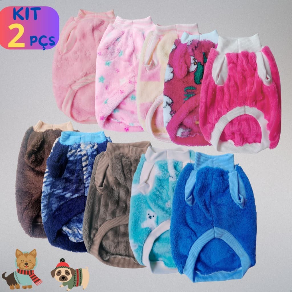 Kit 2 roupas pet inverno blusa de frio cachorro gato fleece soft