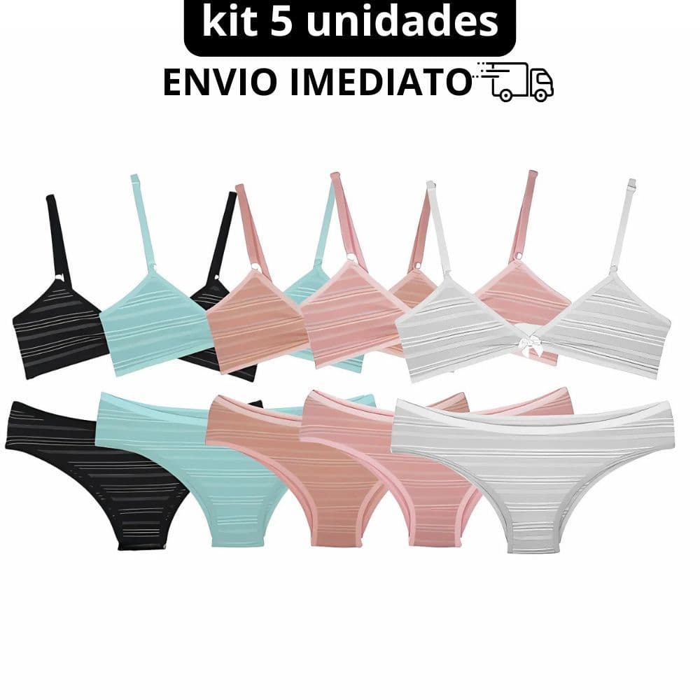 kit 5 Conjuntos Sutiã e Calcinha Juvenil Lingerie Menina Moça Infantil Roupa de Menina Intima