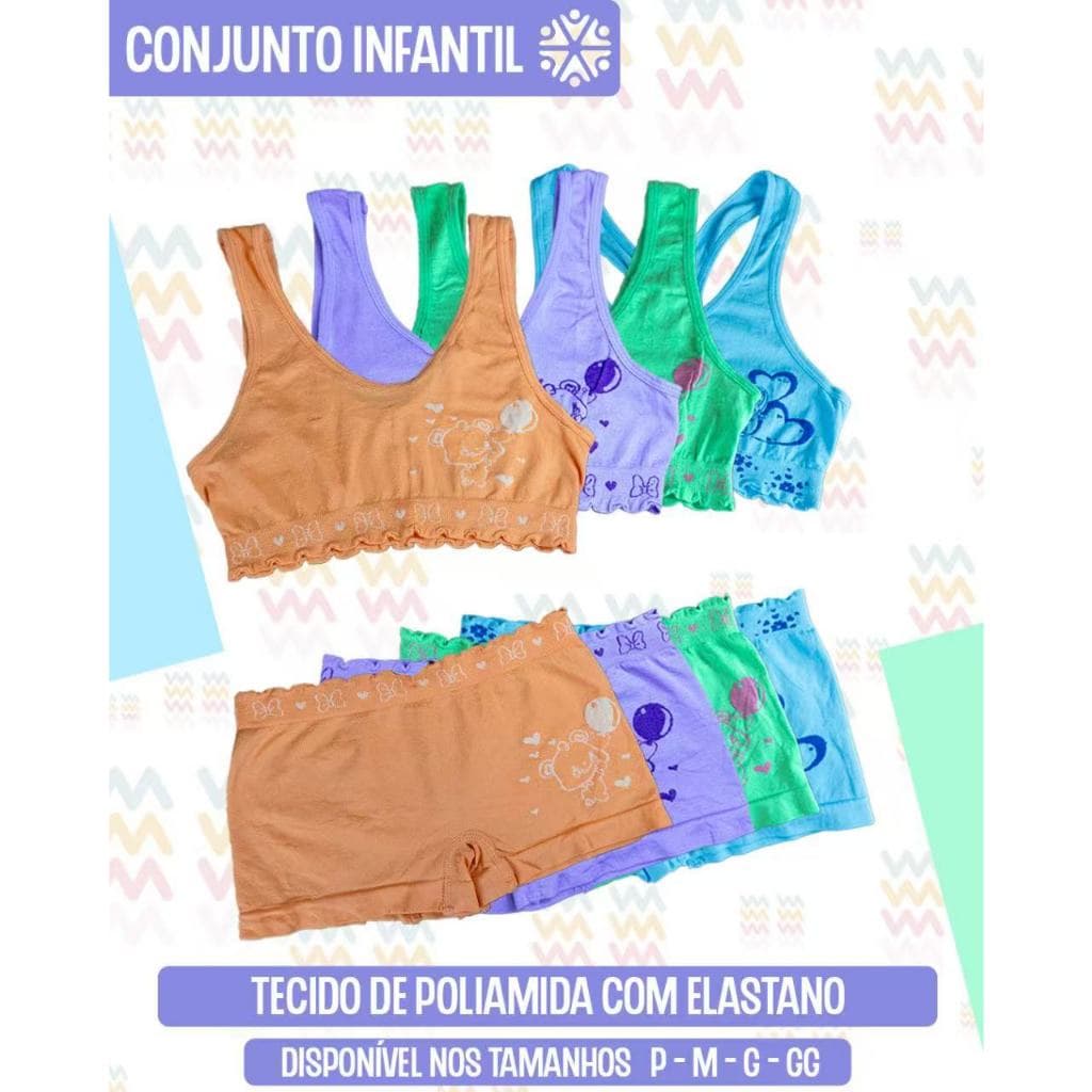 CONJUNTO TOP INFANTIL ALÇA FINA CALCINHA BOX