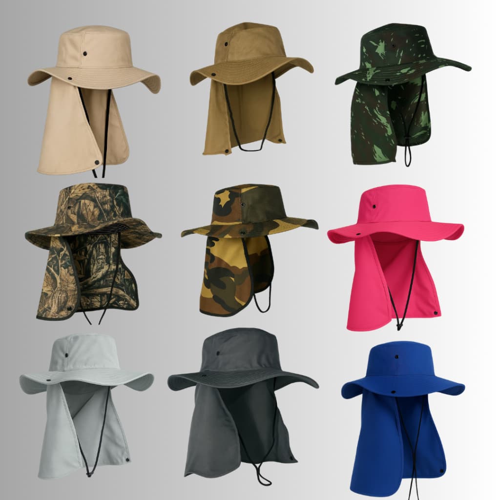 Kit 2 chapéus Chapéu de Pescador Australiano com Proteção Aba Larga  Protetor de Nuca Sol Pesca Camping