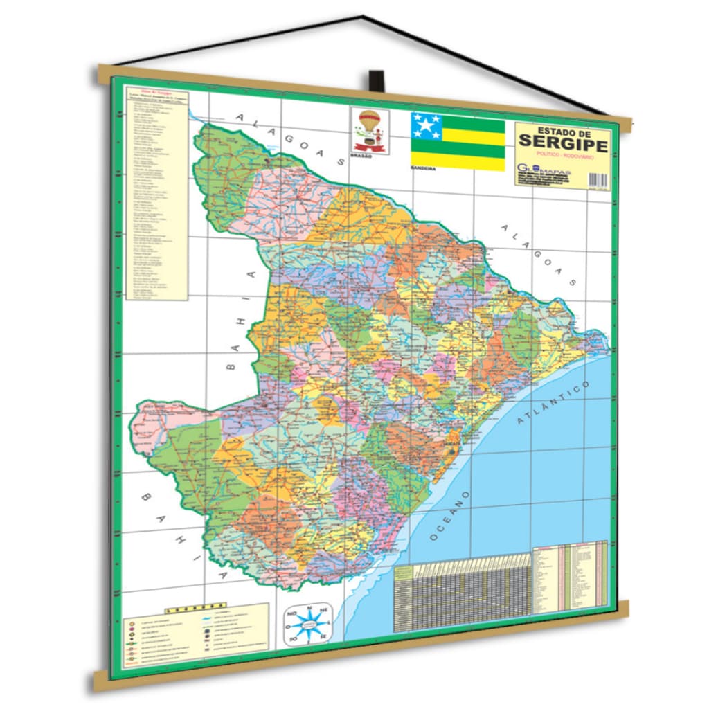 Mapa Estado Sergipe Politico Rodoviário Banner Poster Geográfico