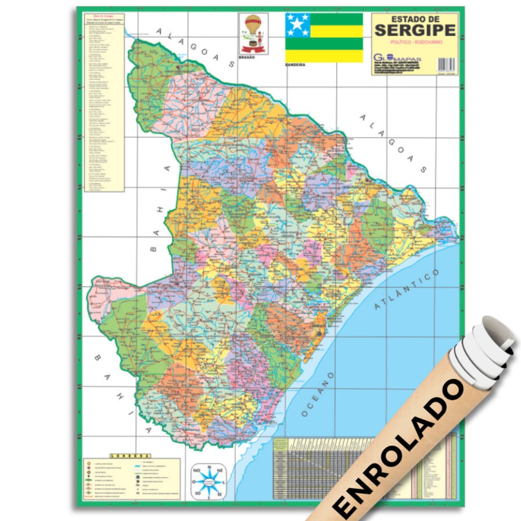Mapa Estado De Sergipe Politico Rodoviario Escolar Poster Geografico