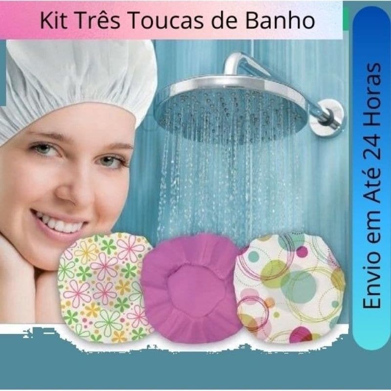 Kit 3 Toucas para Banho Impermeável Plástico Tintura Hidratação Com Elástico - Diversas Estampas