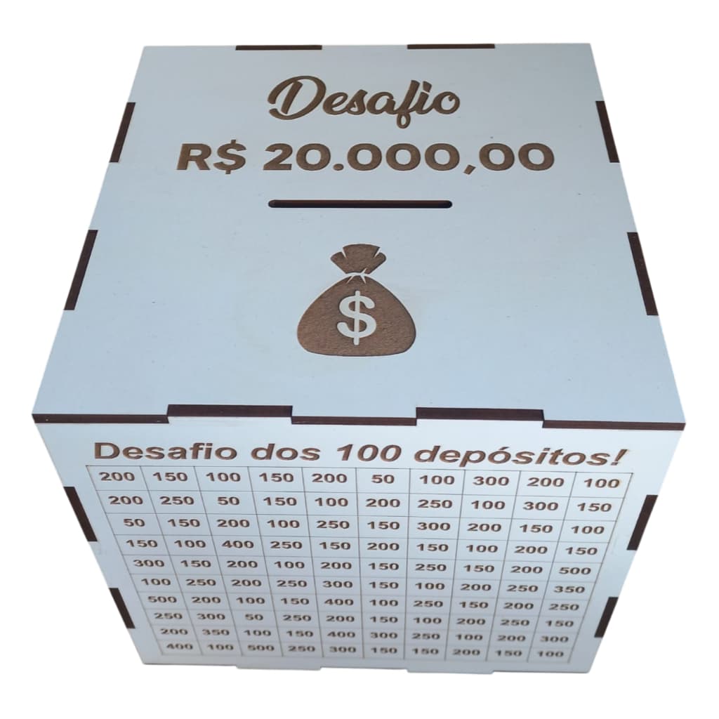 Cofre Desafio 10Mil / 5Mil / 20Mil / 1Mil - Caixa Dinheiro De Madeira - Método Japonês - Escolha Seu Objetivo!