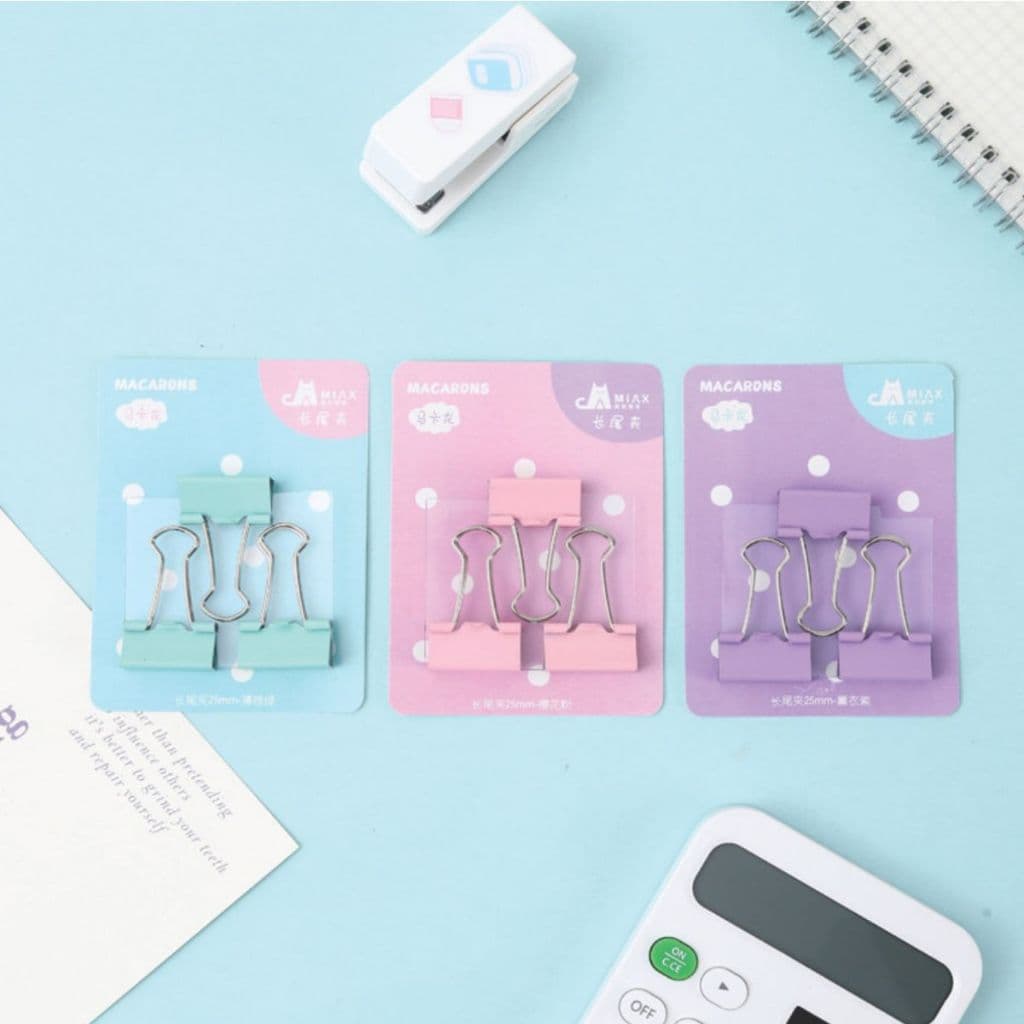 Prendedor de Papel Pasta Blister Binder Borboleta 03un Metálico Candy Color Folhas Escritório