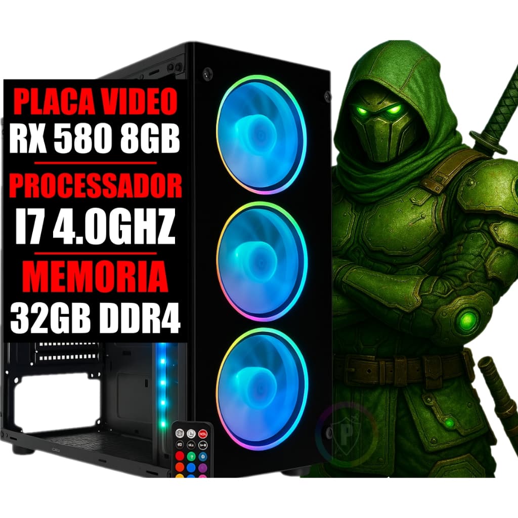 Pc Gamer Intel I7 6 Geração 4.0Ghz / Placa Video Rx 580 8gb / 32gb Ram Ddr4 / Ssd 480gb