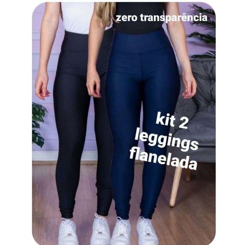 KIT COM 2 CALÇA LEGGING FLANELADA SUPLEX FEMININO CINTURA ALTA ANTI TRANSPARENTE