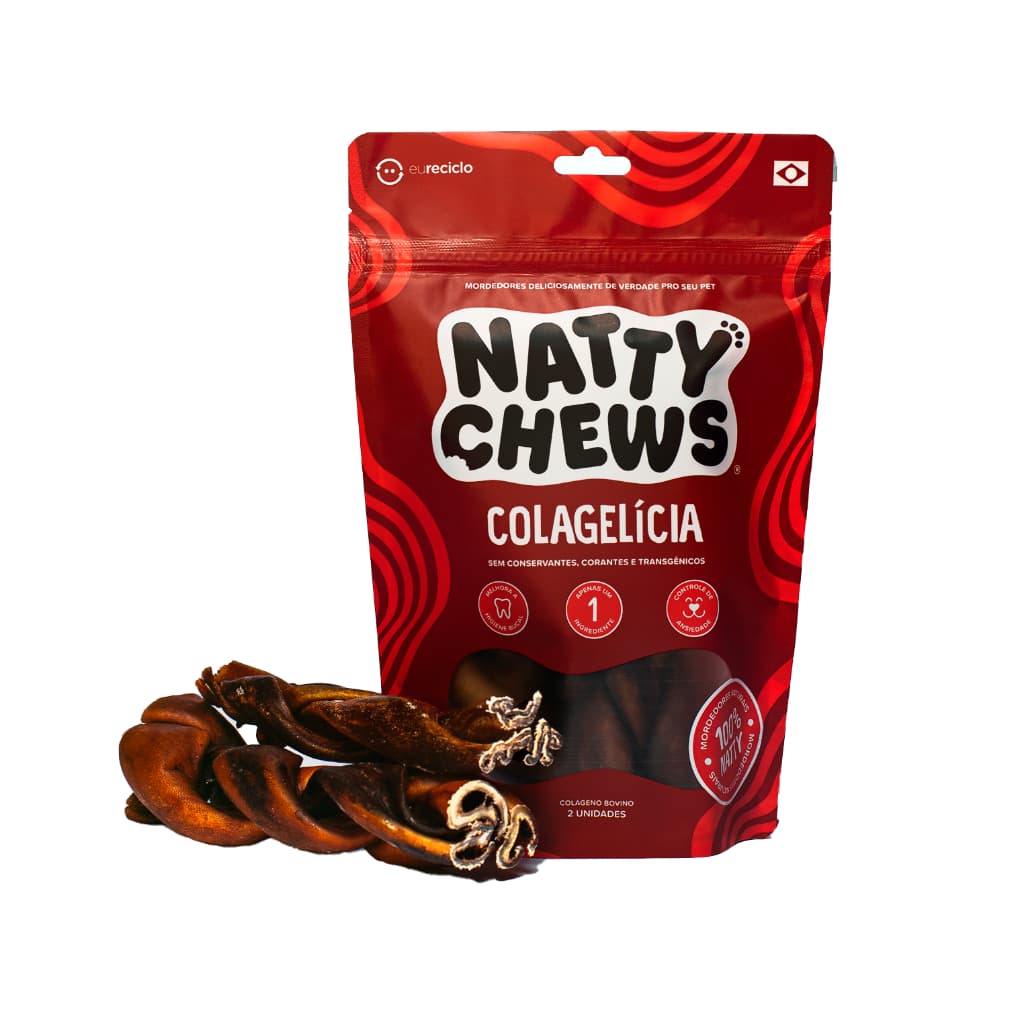 Mordedor Colágeno Bovino Desidratado Para Cães Natty Chews 2 Unidades - Auxilia na Saúde das Articulações, Pele e Pelos
