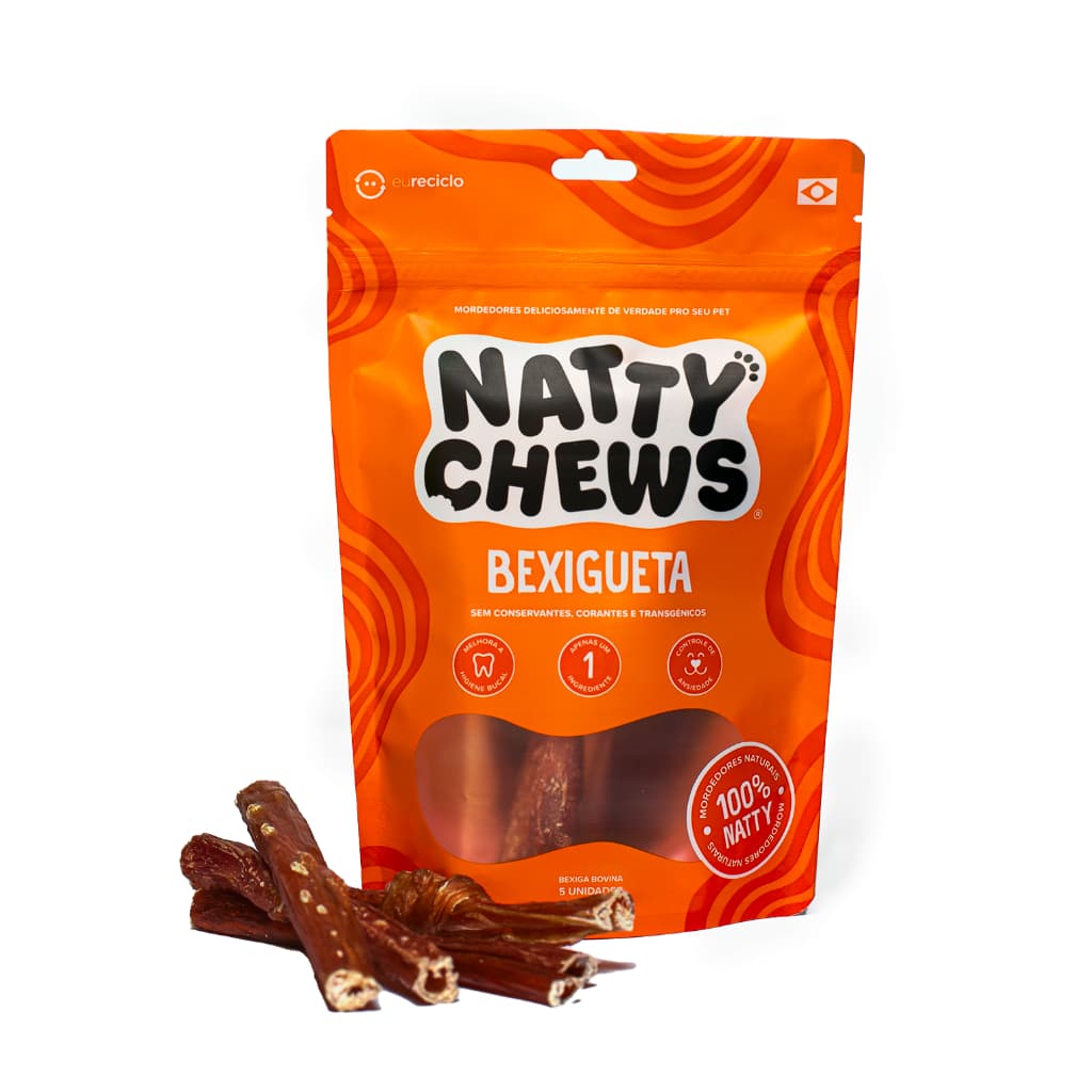 Petisco e Mordedor 100% Natural Bexiga Bovina Desidratada Para Cães Natty Chews Bexigueta - 5 Unidades