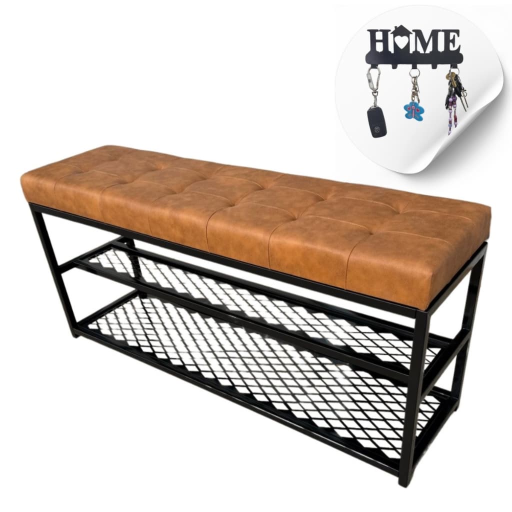 Sapateira Banco Orgaizadora Macio Estofado Com Tela Apoio Para Calçados 110cm + Brinde Porta Chaves