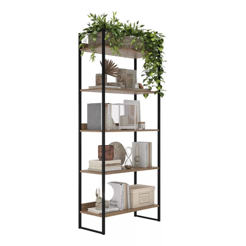 Estante Industrial com 5 Prateleiras de Ferro e Madeira Laminada Com Metal Moderno Preto