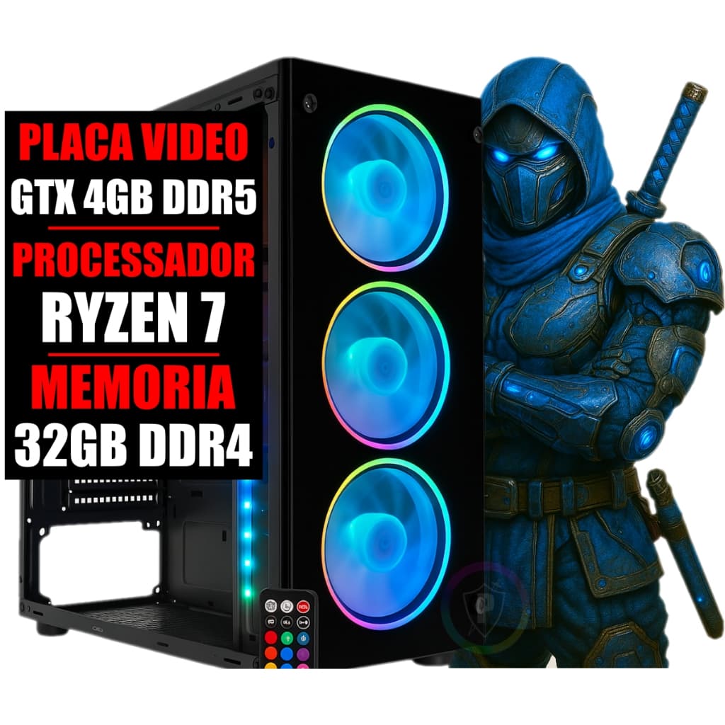 Pc Gamer RGB DDR4 Ryzen 7 / GeForce GTX 4gb Ddr5 / 32GB Ram / Ssd 480gb