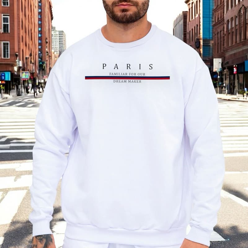 Moletom Gola Redonda Sem Capuz Estampa Paris Moda Casual Masculina e Feminina