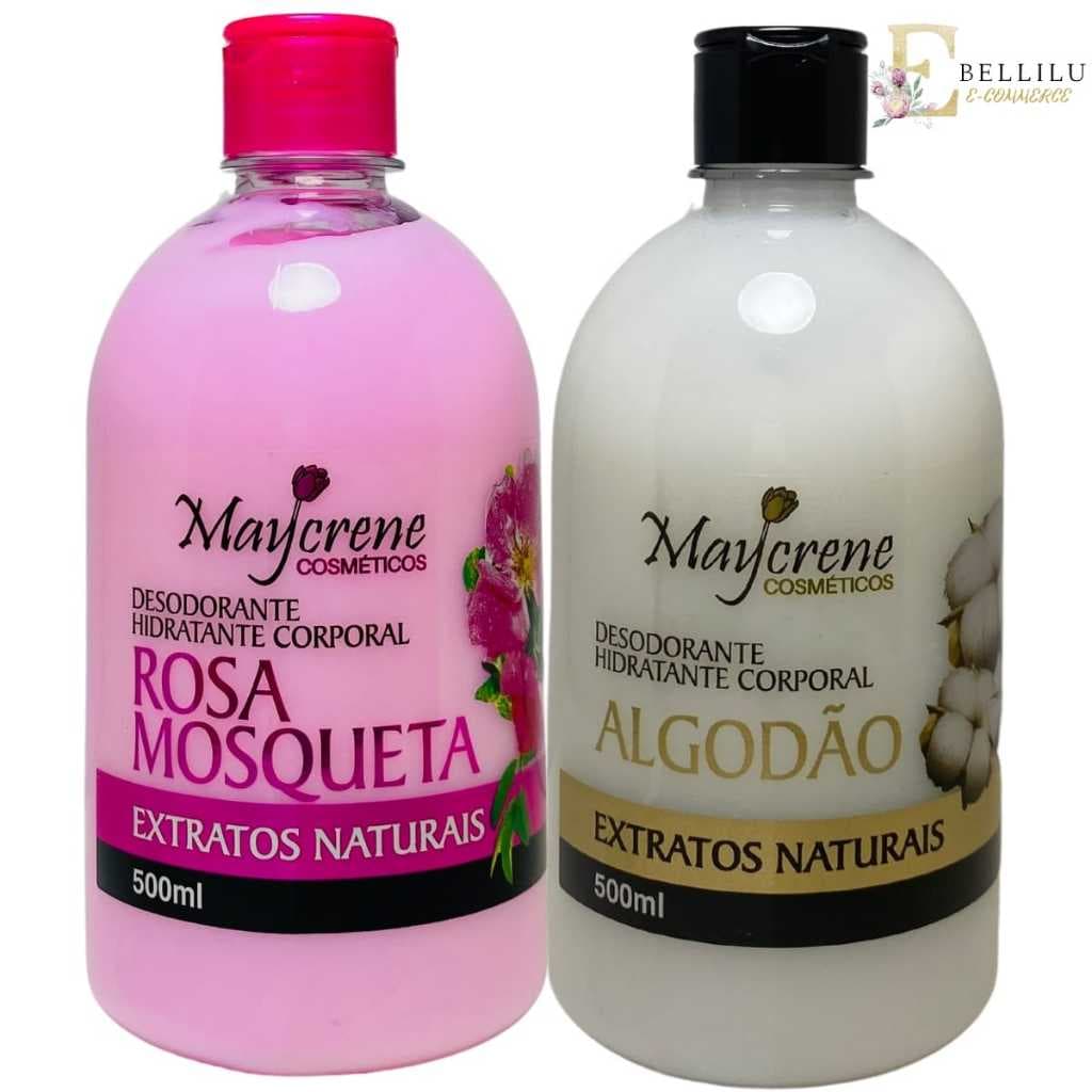 kit desodorante hidratante corporal rosa mosqueta + algodao  maycrene 500ml