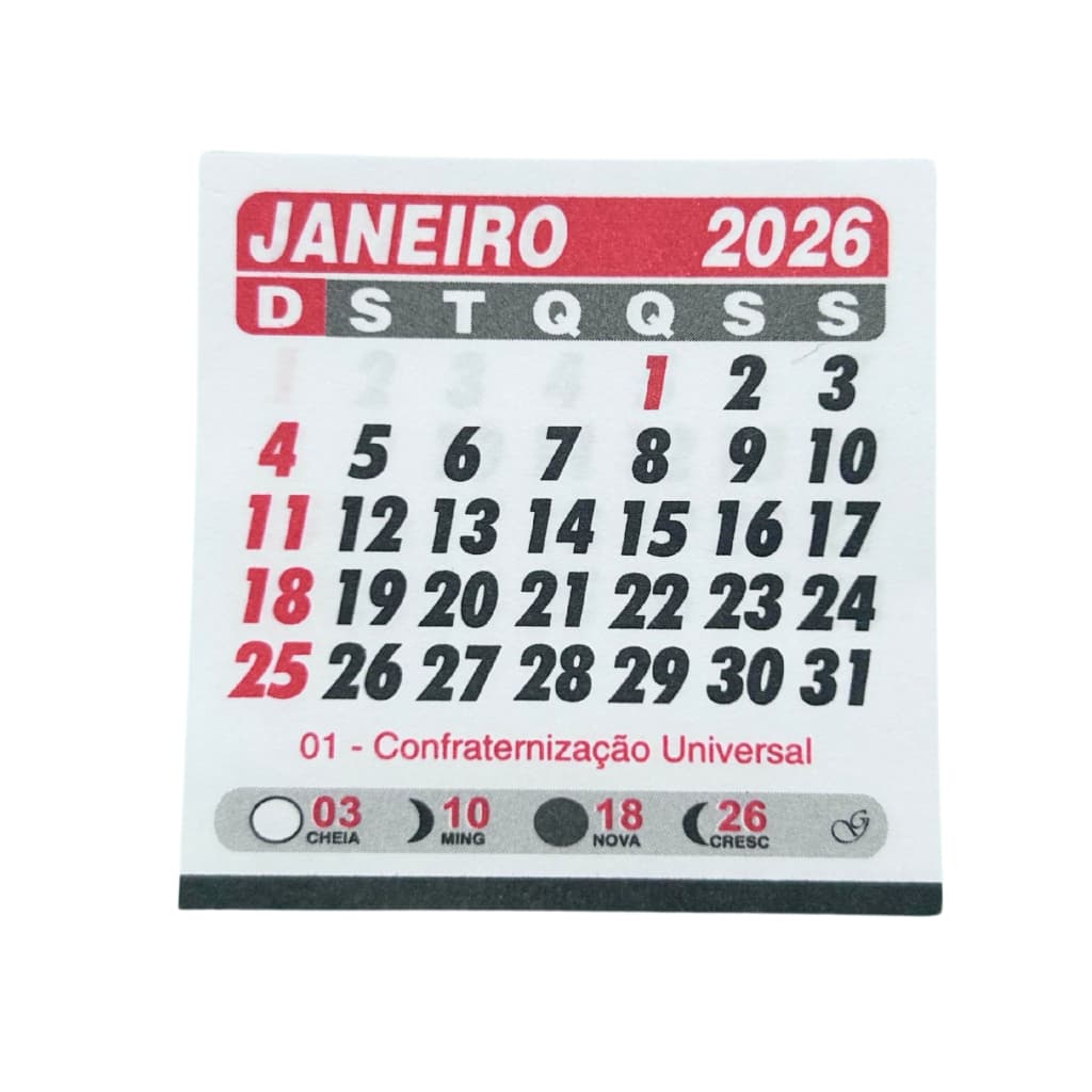 250 Mini Calendário 7,5x7,5 Cm Destacado 2026 Para Imã de Geladeira