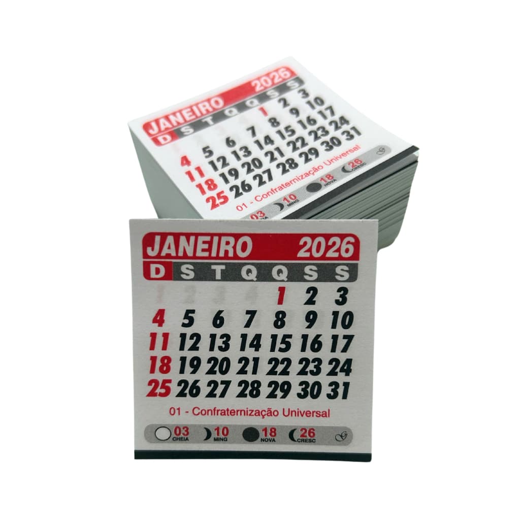 1000 Mini Calendário 7,5x7,5 Cm 2026 Para Imã de Geladeira Destacado