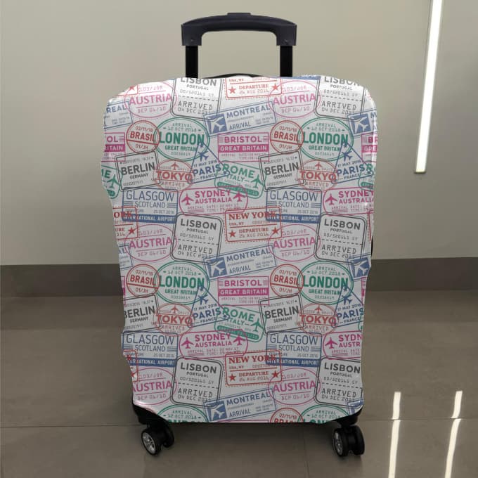 Capa Elástica Protetora De Mala De Estampa Travel Carimbo De Países