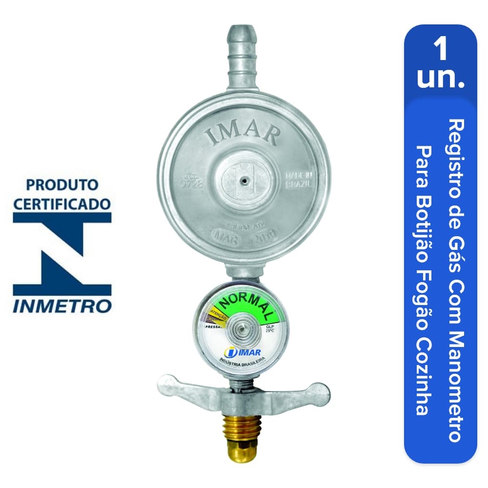 Registro de gás Regulador de pressão Botijão de gás 13 kilos Manometro selo do inmetro
