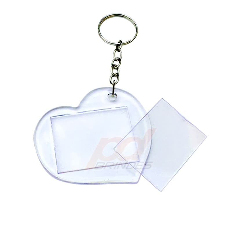 Chaveiro Acrílico Coração - Para Foto 3x4 - 50 Unidades