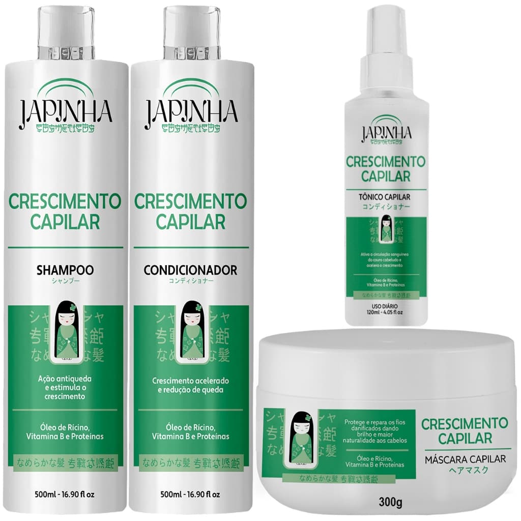 Kit Completo Crescimento Capilar Japinha – Fortaleça Seus Fios da Raiz às Pontas!
