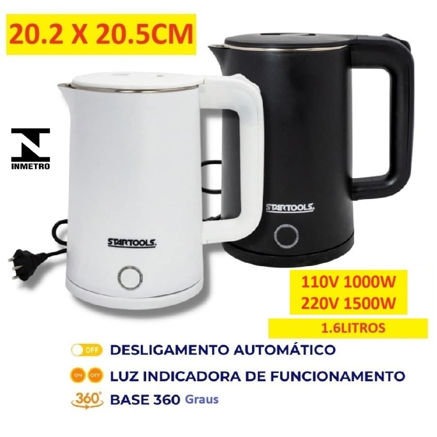 Chaleira Jarra Elétrica 1500W 220V Ou 127v 1,6L Base 360 Graus 20.2 X 20.5CM Led Indicativo Desligamento Automático