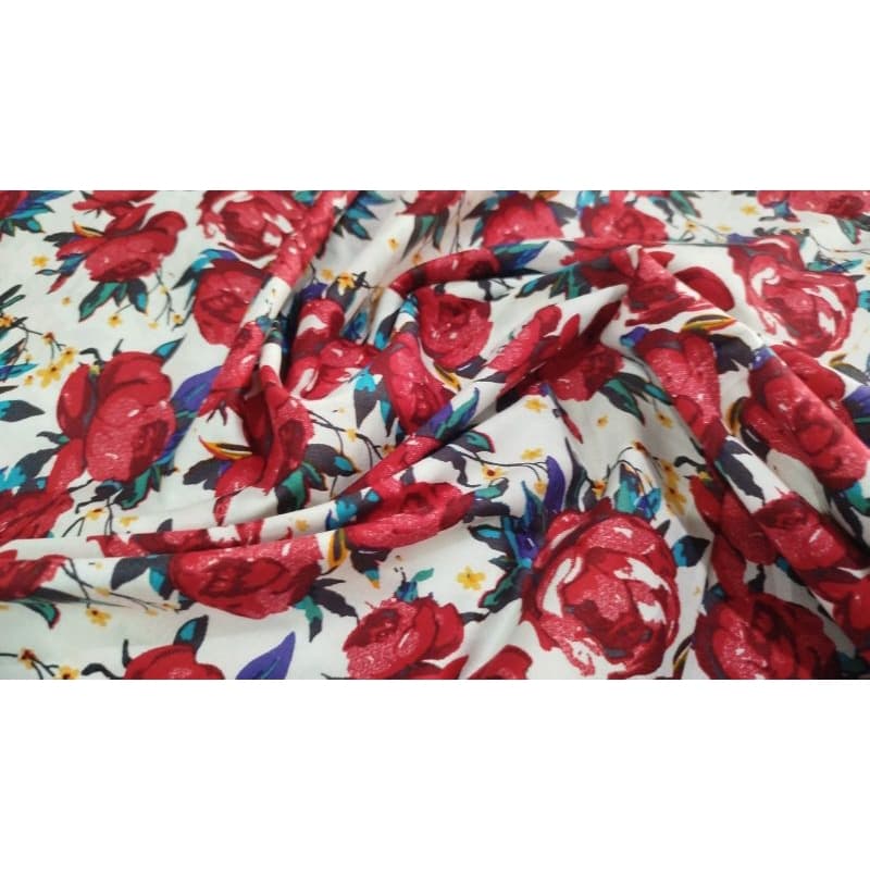 tricô estampado com elastano 2 metros flor vermelha