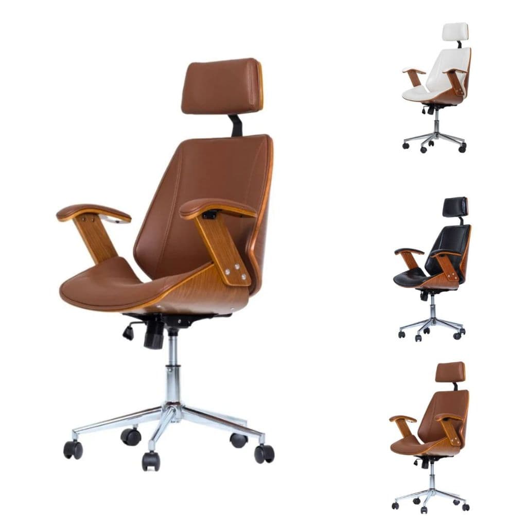 Cadeira de Escritório Ergonômica Giratória Moderna Alta Presidente Lisboa Branca / Preta / Marrom