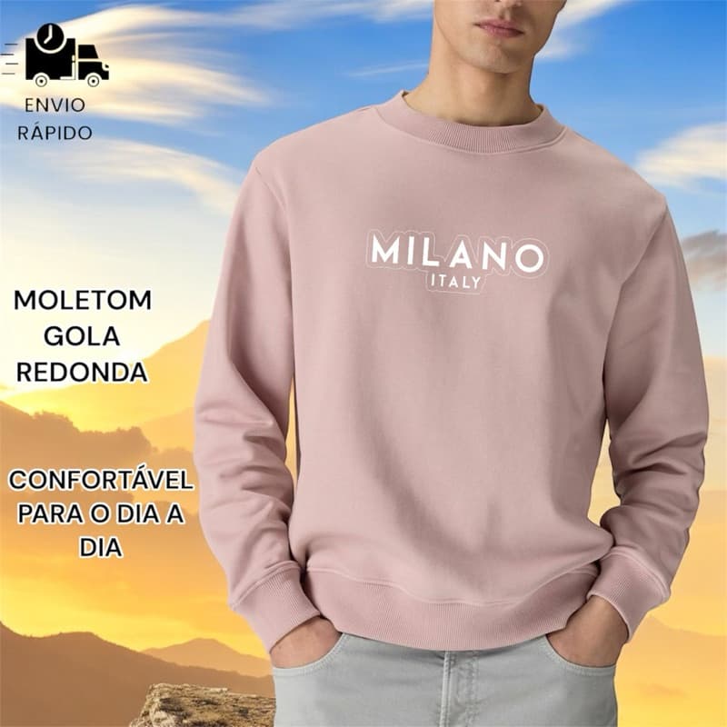 Blusa de Frio Moletom Gola Redonda com Estampa Milano Italy Unissex Mulher Homem Inverno Casual