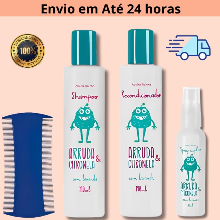Mata Piolho Shampoo Recondicionador Spray Antipiolho Arruda Citronela Abelha Rainha