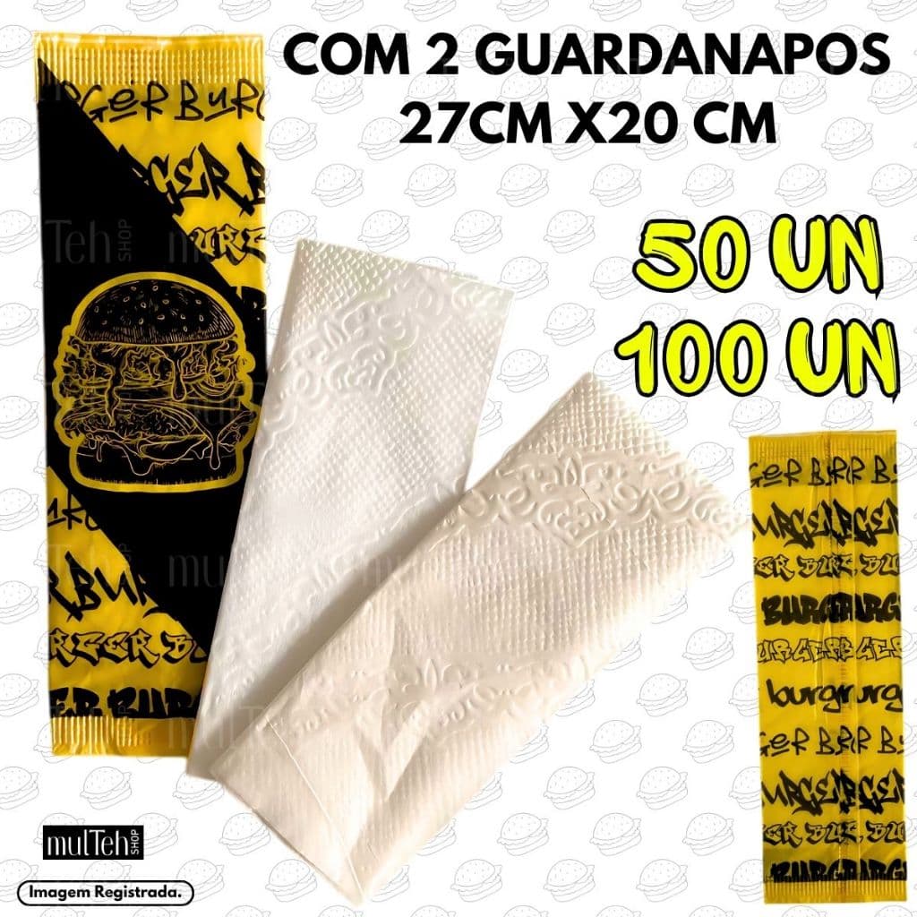 Guardanapo Sachê Embalado 20x27 50 e 100 Unidades Saches Delivery