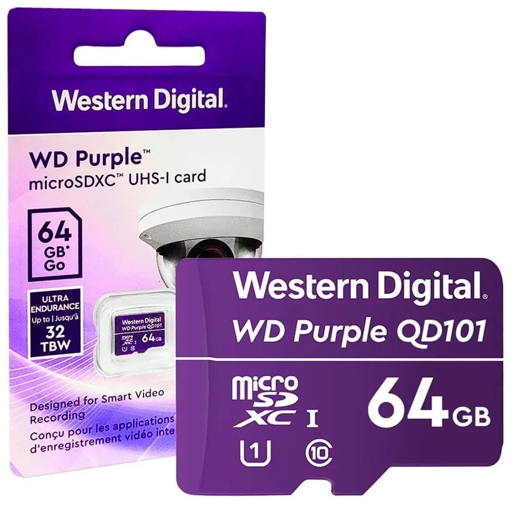 Cartao de memória MicroSD 64GB WD Western Digital Purple Endurance Intelbras - WDD064G1P0C - Original e Lacrado